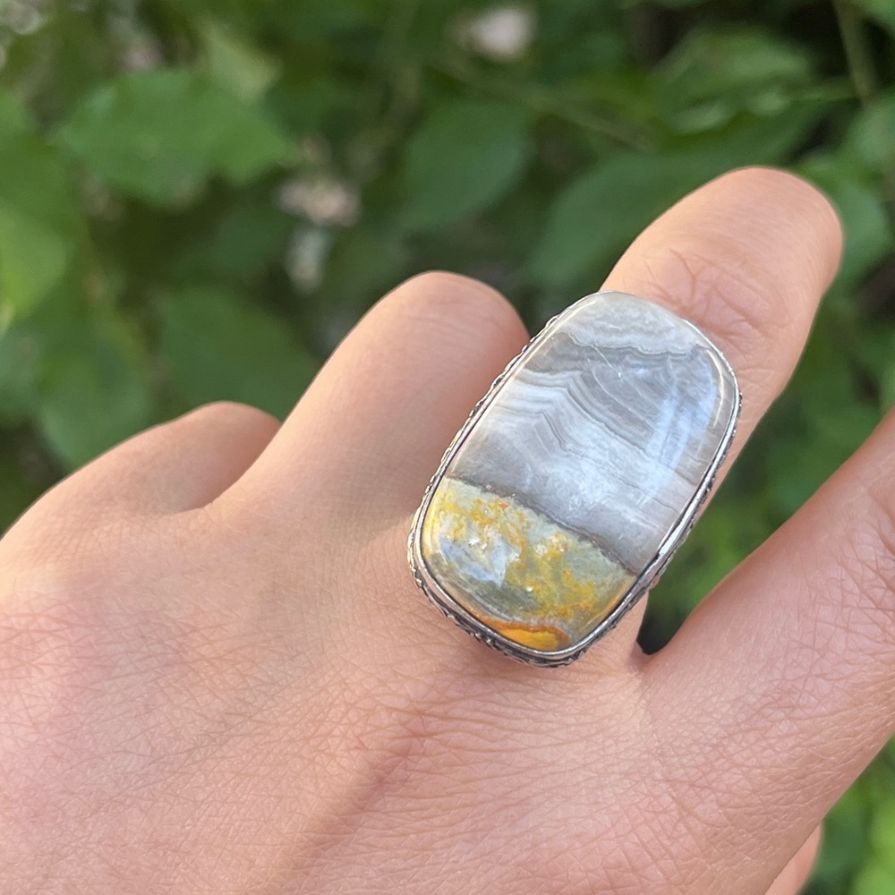 Size 8 925 Silver Plated Bumblebee Jasper‎ Rectangular Ring 2289 - Picture 4 of 9